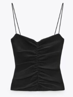 Zara Black Ruched Spaghetti Strap Camisole